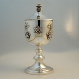 .Sterling Silver Kiddush Cup and Cover Grapevine Star of David Motif 1950
