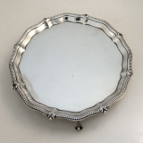.Thomas Bradbury and Sons Footed Sterling Silver Tray Applied Beaded Border London 1893