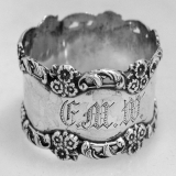 .Floral Scroll Napkin Ring Open Work Sterling Silver 1900 Monogram FMW