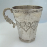 .Spanish Colonial Silver Cup Engraved Borders Applied Handle 1820