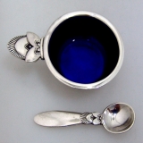 .Cactus Open Salt and Spoon  Georg Jensen Sterling Silver 1950