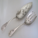 .Fish Serving Set Figural Bright  Cut Knowles 1887 Sterling Silver