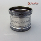 .Engraved Ivy Coin Silver Napkin Ring Matte Finish 1870