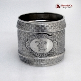 .Basket Weave Napkin Ring Coin Silver Wood and Hughes 1875 Monogram L