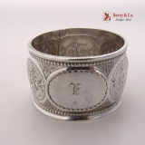 .Floral Geometric Beaded Napkin Ring 1850 Coin Silver Monogram E
