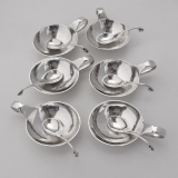 .Jensen Open Salt Dish 667B Spoon 110 6 Sets Sterling Silver 1950