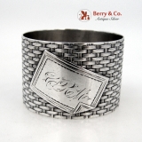 .Basket Weave Napkin Ring Coin Silver 1875 Monogram CRM