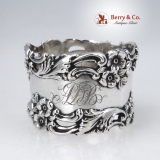 .Open Work Floral Napkin Ring Foliate Scroll Simons Brothers 1900 Sterling Silver Monogram ADB