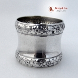 .Floral Repousse Napkin Ring National Sterling Silver 1900 No Monograms