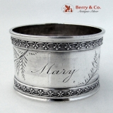 .Aesthetic Fleur de Lis Napkin Ring Floral Engraved Coin Silver 1875 Mary