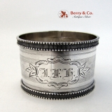 .Engine Turned Napkin Ring Double Beaded Rims Coin Silver 1875 Monogram JFH
