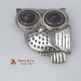 .Owl Pin William Spratling Early Mark Amethyst Eyes Sterling Silver 1940