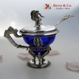 .German Mustard Pot Figural Swan Cobalt Glass Insert 1860 800 Silver