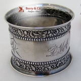 .Floral Beaded Repousse Napkin Ring Gorham 1888 Sterling Silvere Monogram DMA