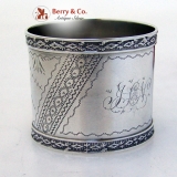 .Aesthetic Heron Bamboo Napkin Ring Coin Silver 1879 Monogram JSN