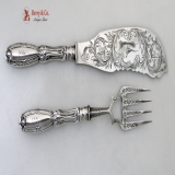 .Jenny Lind Fish Serving Set William Gale Coin Silver 1850 Monogram ASB