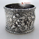 . Repousse Coin Silver Allover Floral Napkin Ring 1880 Monogram CBI