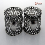 . Gothic Window Twisted Rope Napkin Rings Pair Coin Silver 1860 Lucy Richard