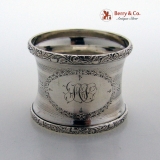 . Engine Turned Engraved Napkin Rings Stippled Floral Scroll 1860 Coin Silver