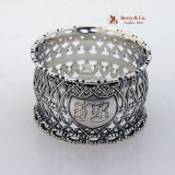 . Gothic Window Twisted Rope Napkin Ring Coin Silver 1860 Monogram JR