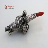 .Fancy Baby Rattle and Whistle Sterling Silver Coral 1880