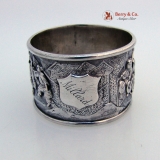 .Chinese Export Silver Napkin Ring Procession of Scholars 1880