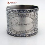 . Bright Cut Aesthetic Napkin Ring Floral Foliate Coin Silver 1875 Florence