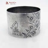.Aesthetic Napkin Ring Roses Thorns Butterfly Sterling Silver 1880 No Monogram