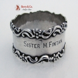 . Sister M Fintan Napkin Ring Baroque Scroll Rose Sterling Silver 1900