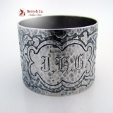 .Marshall Fields Colonial Round Napkin Ring Arts and Crafts Hammered Acid Etched Sterling Silver 1915 JHG