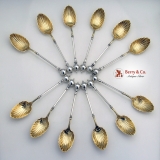 .Ball Finial Dessert Spoons Sterling Silver George Sharp 1868