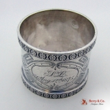 .Rosette Border Engraved Napkin Ring Ball Feet Coin Silver Aug 12 1875 SL