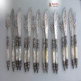 .Fish Set 8 Forks 8 Knives Mother of Pearl 800 Standard Silver 1890