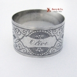.Engraved Aesthetic Napkin Ring Coin Silver Olive 1870