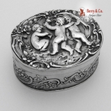 .Figural Dancing Cherub Pill Box Oval Large 800 Silver 1900 