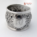 .Floral Repousse Napkin Ring Coin Silver 1880 Monogram TAP