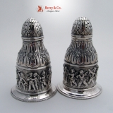 .Figural Salt and Pepper Shakers Sterling Silver 1890