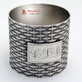 .Basket Weave Napkin Ring Wood Hughes Coin Silver 1881