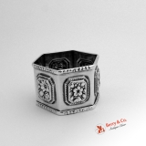 . Hexagonal Napkin Ring 1850 Leonard Wilson Coin Silver Floral Repousse 