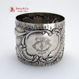 .Repousse Floral Scroll Napkin Ring Coin Silver 1875 Monogram JO