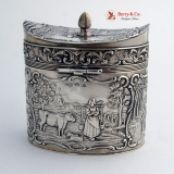 .Dutch 830 Standard Silver Village Scene Tea Caddy 1890
