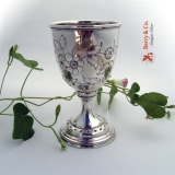 .Repousse Floral Goblet Beaded Rims Coin Silver 1860