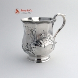 .OctagonalCoin Silver Mug Floral Repousse Decorations 1856