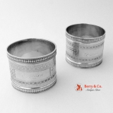.Engine Turned Napkin Rings Cora Ursula Coin Silver 1870