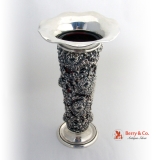 .Chrysanthemum Large Vase Sterling Silver Cranberry Glass Lapierre 1900