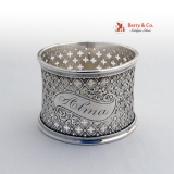 .Clover Cut Gothic Napkin Ring Coin Silver 1860 Alma