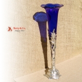 .Lily Vase Sterling Silver Cobalt Blue Glass Gorham Silversmiths 1900