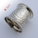 .Engine Turned Napkin Ring Pear Border Fannie to Dexter Sept 2 1864 Coin Silver