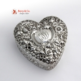 .Heart Form Jewelry Box Floral Repousse Sterling Silver Gorham Silversmiths 1900