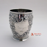 .Ornate Repousse Beaker Coin Silver Lincoln and Foss Boston 1855